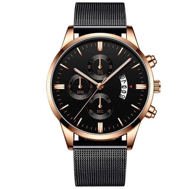 Mens Business Luxury Watches For Men Mesh Band Quartz Watch